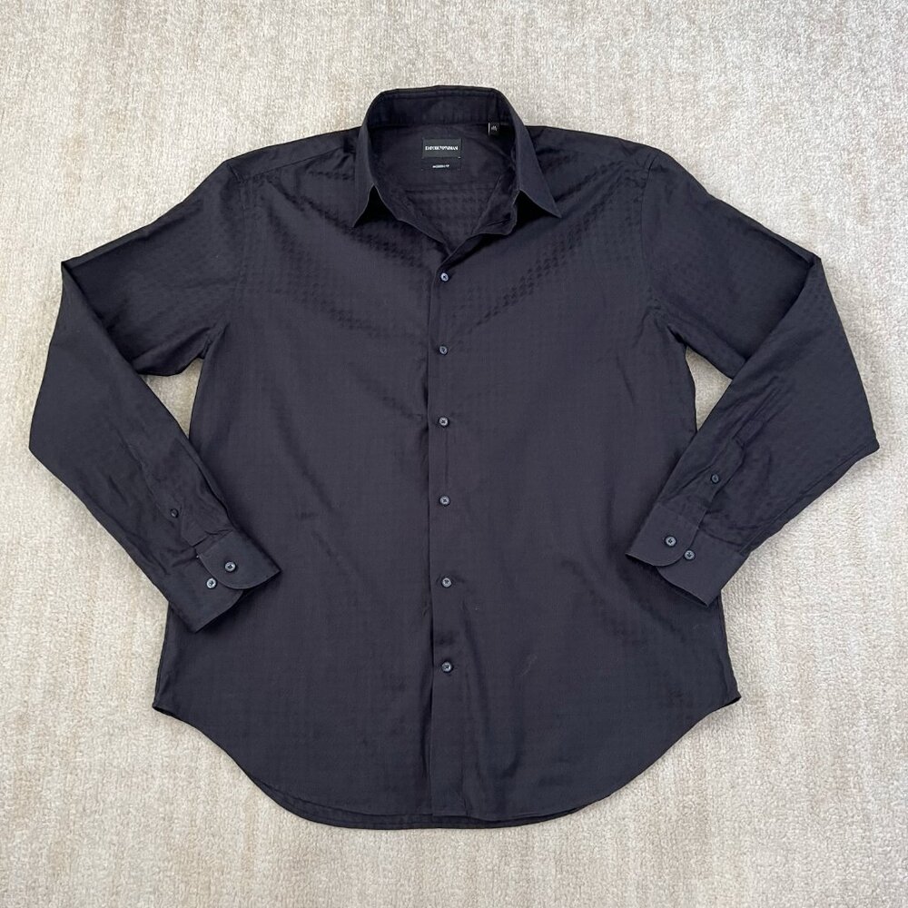 Emporio Armani Black Long Sleeve Modern Fit Button Up Dress Shirt 44 / 17-17.5